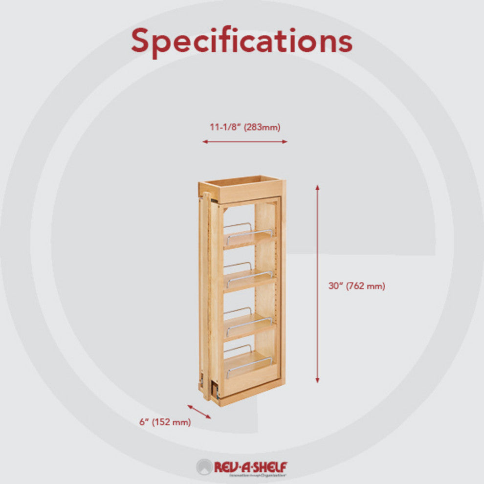 Wood Wall Filler Pull Out for 30" H New Kitchen Applications, 6"W