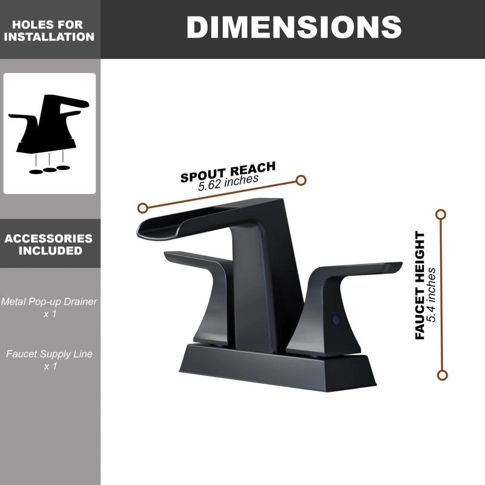 CASAINC 4 In. Bathroom Faucet for Sink 3 Hole Pop-up Drain Water Supply Lines, Matte Black