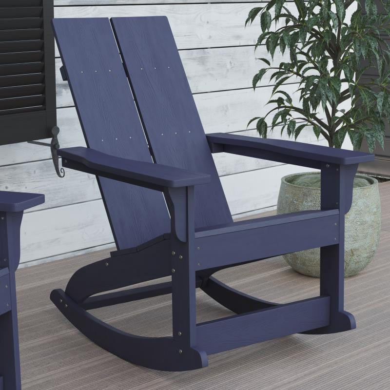 Finn Set of 2 Outdoor Rocking Adirondack Chair-Rust Resistant Hardware, Navy