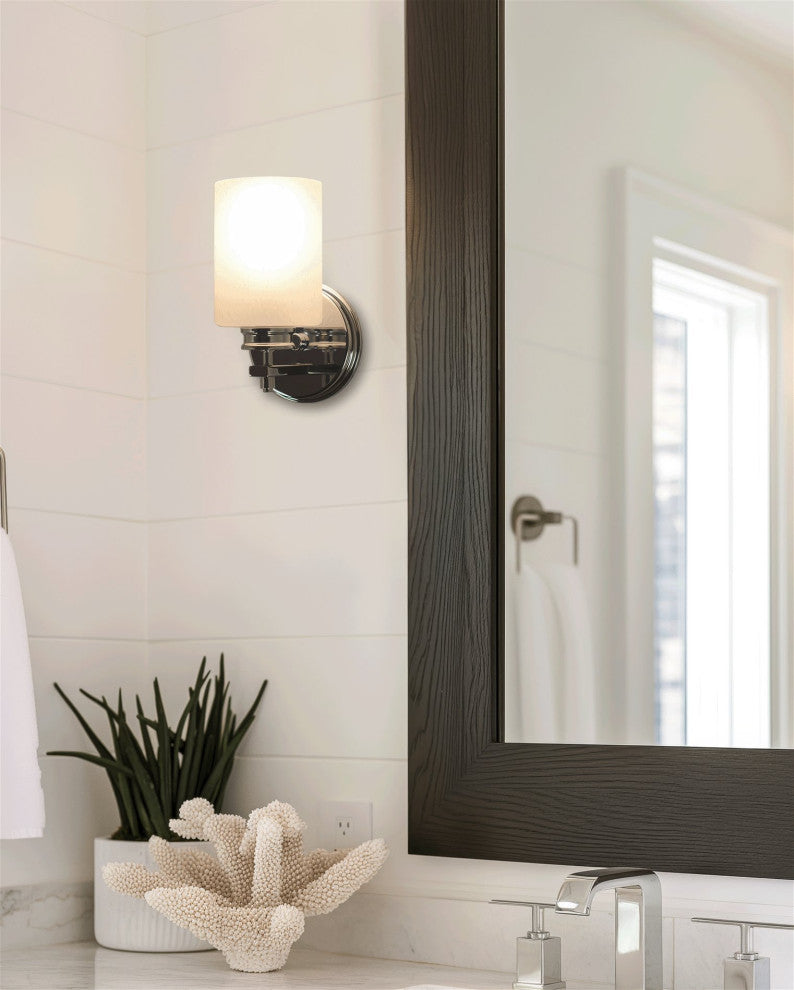 Kira Home Phoebe 8" Wall Sconce/ Light + Frosted Seeded Glass Shade, Chrome