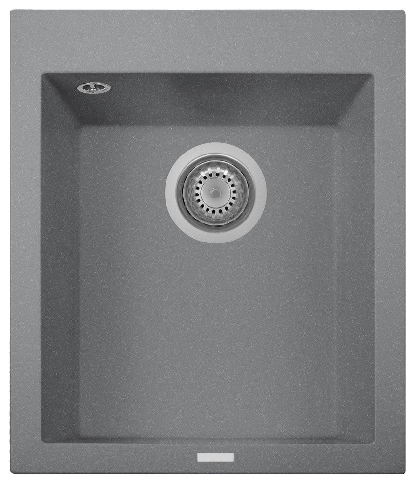 One Series 16" Drop-In Single-Bowl Granite Bar Sink, Titanium, Drop-in