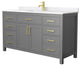 60"SGL Vanity Dark Gray, Carrara Cult. Marble Countertop, Sink, Gold Trim