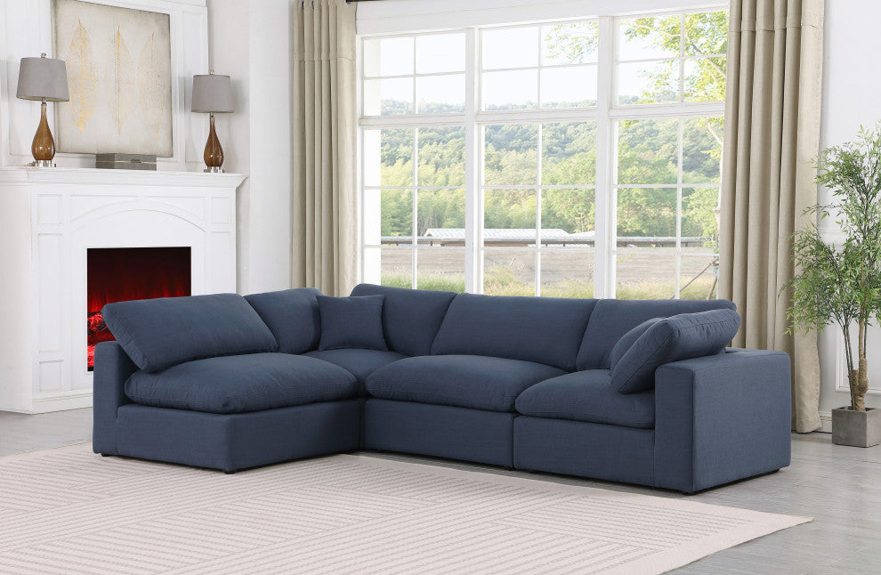 Comfy Upholstered L-Shaped Modular Sectional, Navy, 4-Piece: 2 Armless Chair, 2 Corner Chair, Linen Textured Fabric