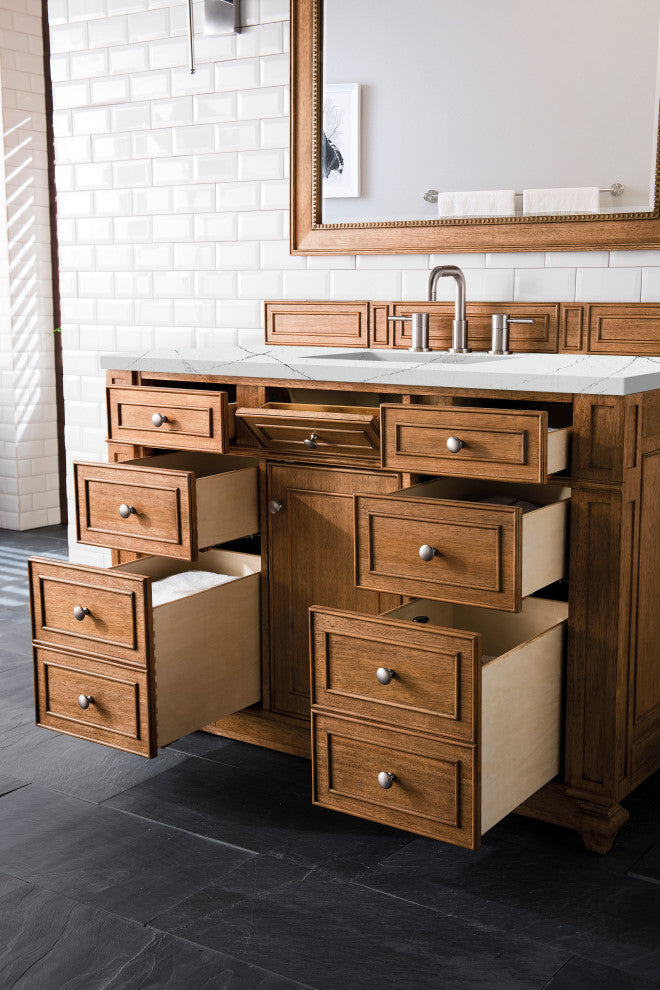 James Martin 157-V48-SBR-3ENC 48" Single Vanity Saddle Brown w/ 3 CM Quartz Top