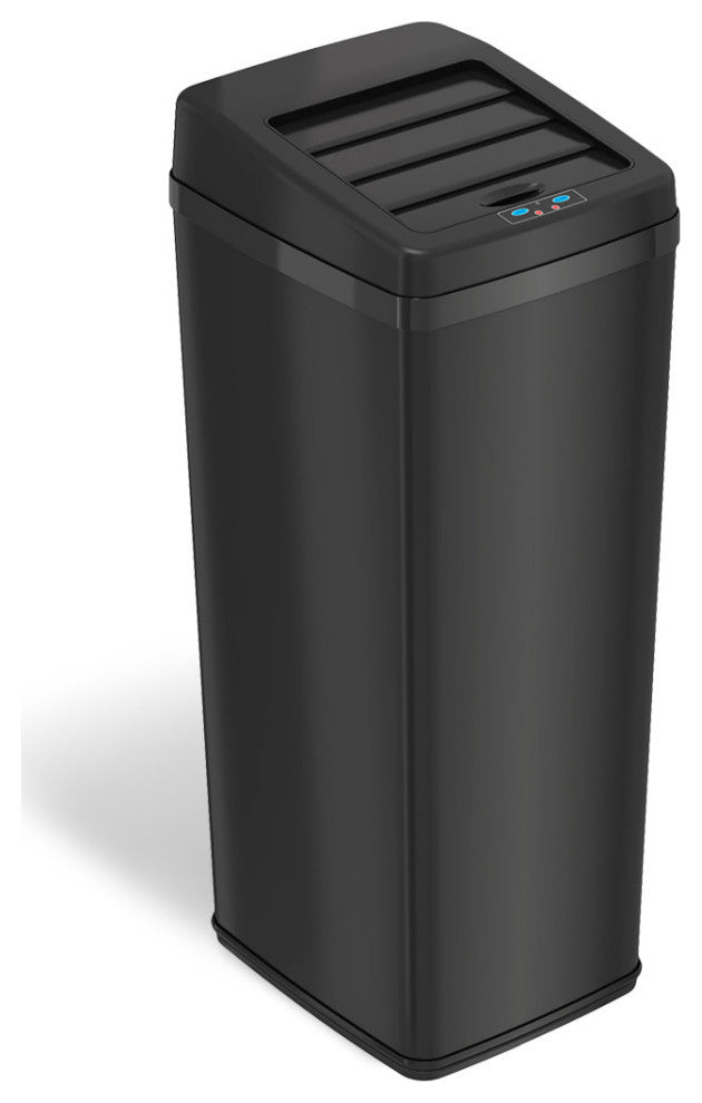 iTouchless 14 Gal Retracting Lid Sensor Trash Can + Odor Filter, Black Steel