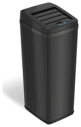 iTouchless 14 Gal Retracting Lid Sensor Trash Can + Odor Filter, Black Steel