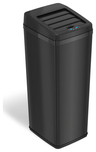 iTouchless 14 Gal Retracting Lid Sensor Trash Can + Odor Filter, Black Steel