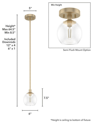 Xidane Alturas Gold, Clear Glass 1-Light Mini Pendant