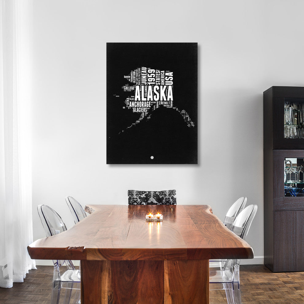 "Alaska Black and White Map" Fine Art Print