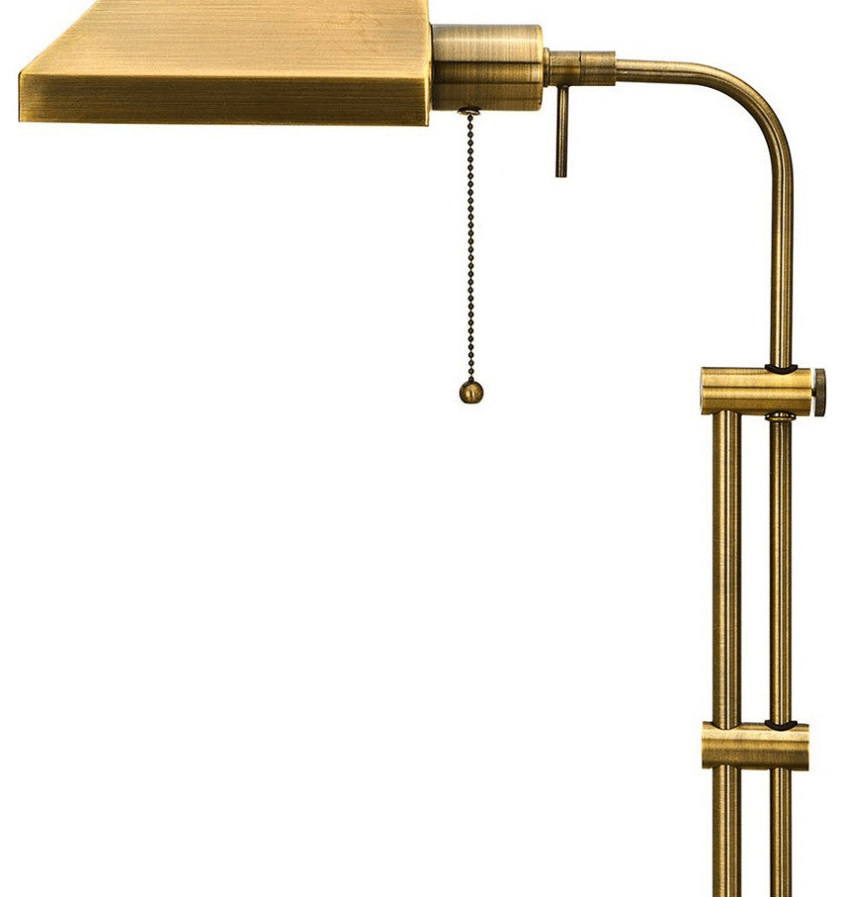 26" Bronze Metal Adjustable Table Lamp With Antiqued Brass Rectangular Shade