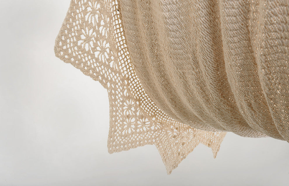 Boho Natural Cotton Hammock With Geometric Fringe, Wooden Bar