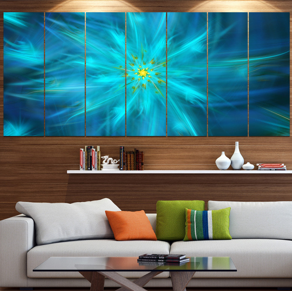 Amazing Dance of Blue Petals, Floral Canvas Art Print, 83"x32", 7 Panels