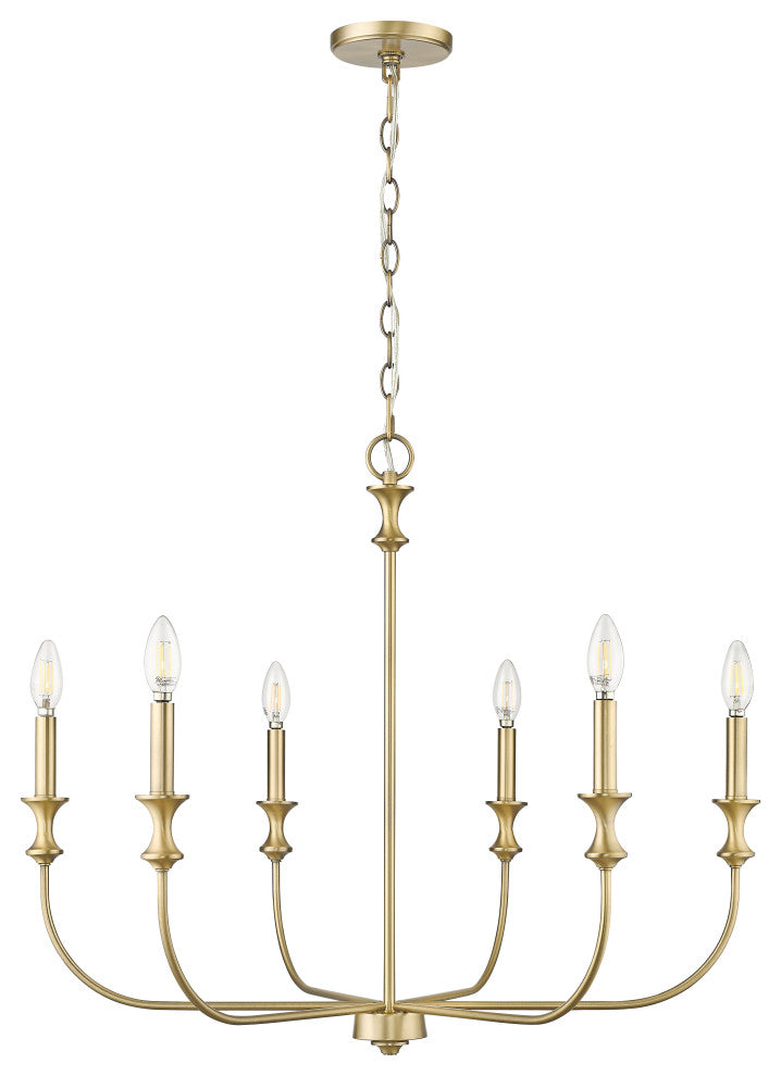 6 Light 28.25 in. Vintage Brass Chandelier