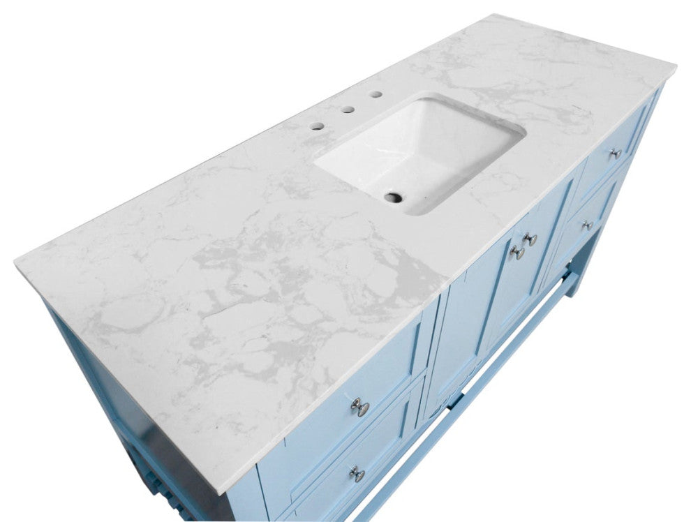 Lakeshore 60" Single Bathroom Vanity, Powder Blue, Engineered Carrara