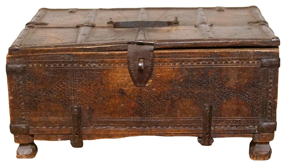 Rustic Carved Antique Cash Box