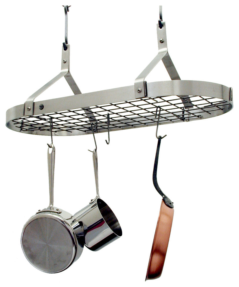 Handcrafted Contemporary Ceiling Pot Rack w 12 Hooks Stainless Steel