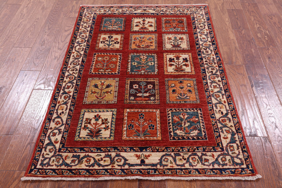 3' 4" X 4' 9" Persian Garden Design Hand-Knotted Rug Q10674