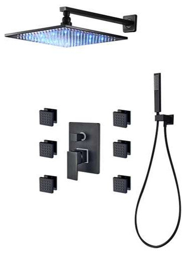Fontana Peru Dark Oil Rubbed Bronze Rainfall LED Shower, Massage Jets