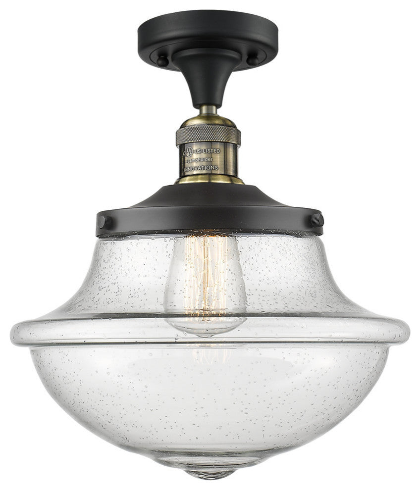 Large Oxford 1-Light Semi-Flush Mount, Black Antique Brass, Seedy
