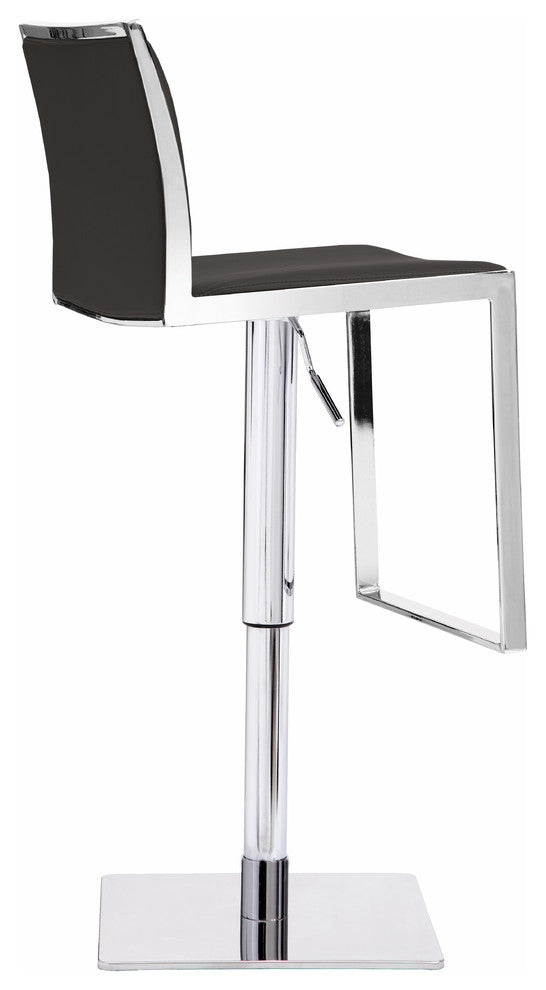 Zelda Leather Adjustable Bar Stool, Black Leather