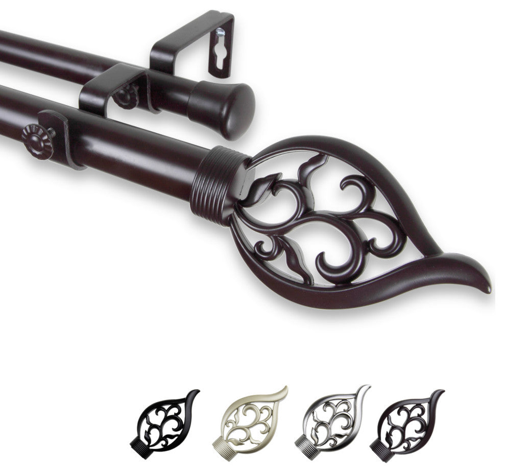 Clair 1" Double Curtain Rod, Mahogany, 160-240"