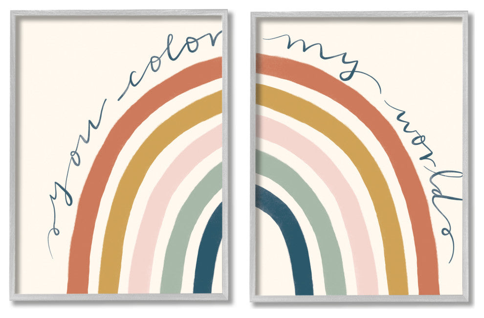 You Color My World Rainbow Script Phrase Design Illustration, 2pc, each 24 x 30