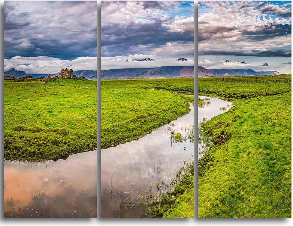 "Fantastic River on Mountains Iceland" Metal Wall Art, 3 Panels, 36"x28"