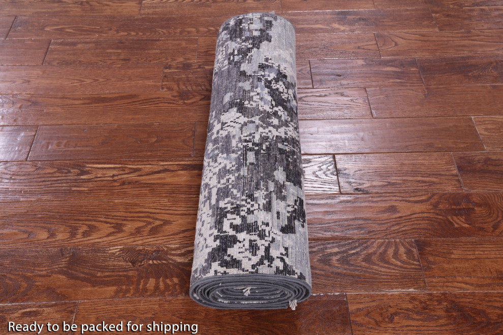 2' 7" X 13' 11" Modern Hand-Knotted Wool and Silk Runner Rug Q10330