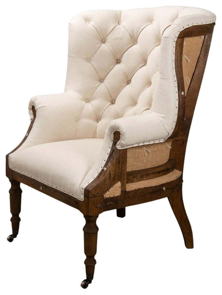 Georgian Barrel Back Linen and Burlap Wingchair