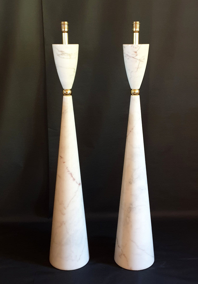 Pair of Large Marble and Brass Mid Century Floor Lamps