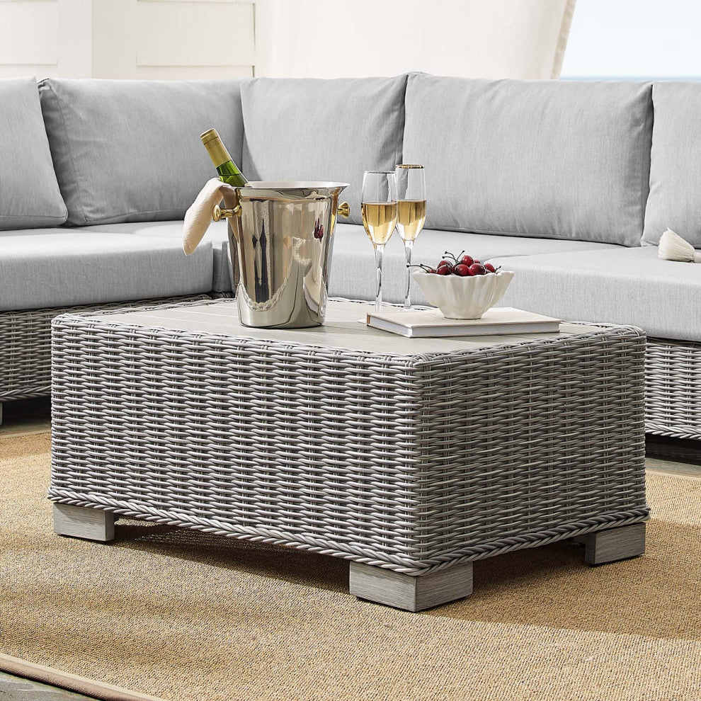 Lounge Sectional Sofa Chair Table Set, Rattan, Wicker, Gray, Outdoor