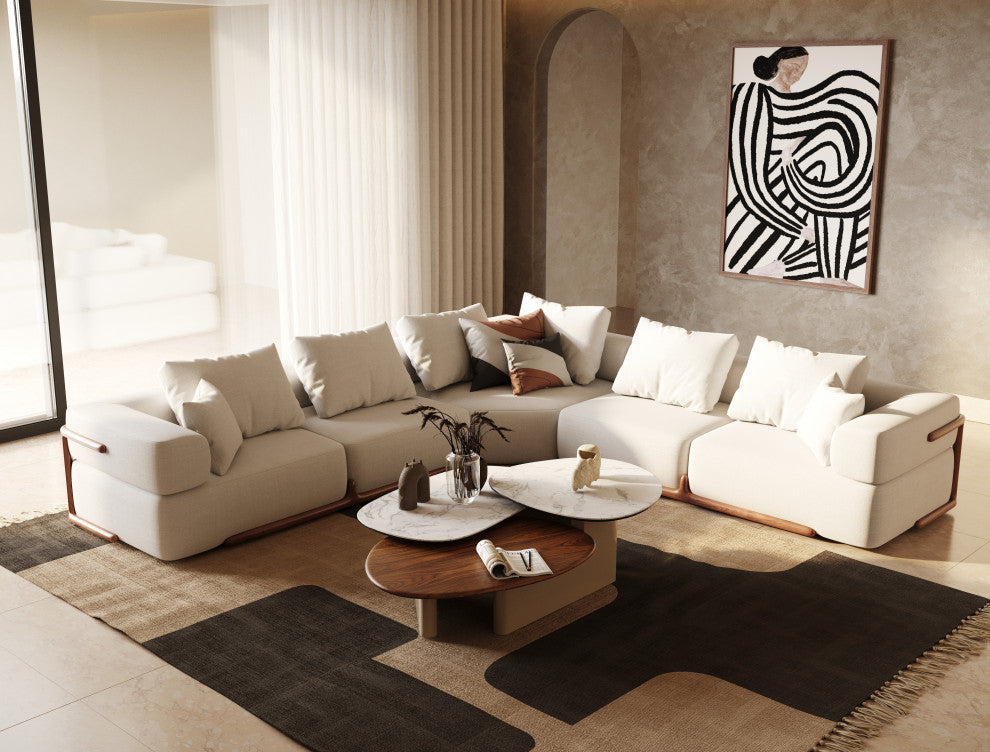 Divani Casa Simone Modern Off-White Fabric Sectional Sofa