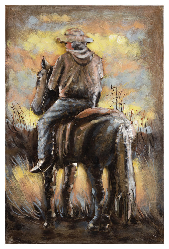 "Cowboy" Mixed Media Iron Hand Painted Dimensional Wall Art