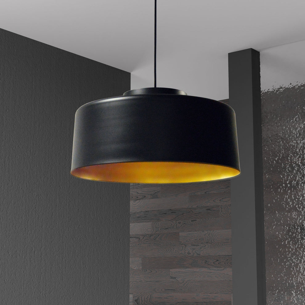 1-Light Metal Pendant, Black & Gold Finish