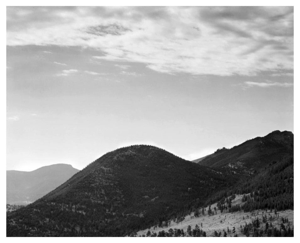 "Hill with trees, clouded sky, Rocky Mountain NP, 1941-1942" Paper Art, 24"x20"