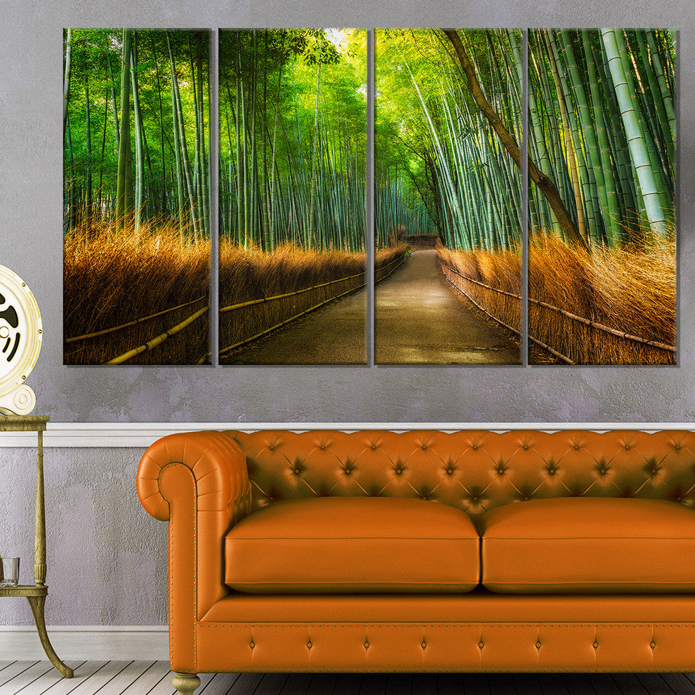 "Arashiyama Bamboo Grove Japan" Oversized Forest Wall Art, 4 Panels, 48"x28"