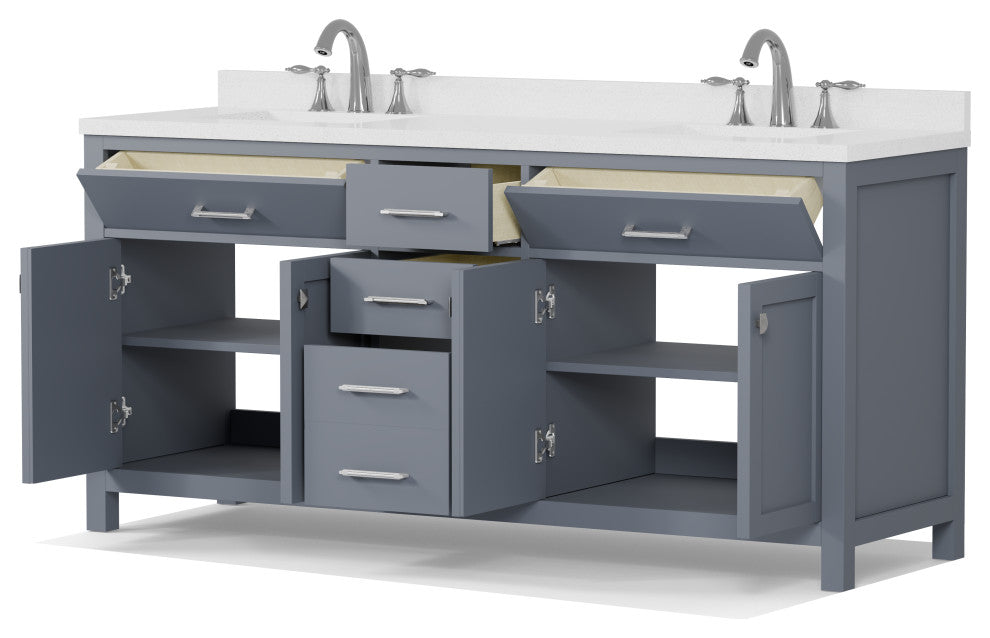 Caroline 72" Double Bathroom Vanity Set, Gray