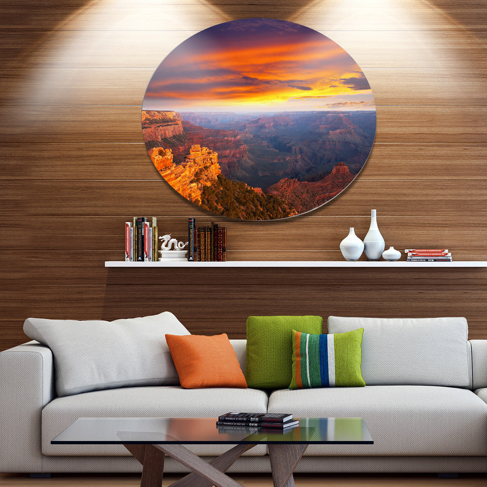 Colorful Grand Canyon At Sunset, Landscape Disc Metal Wall Art, 23"