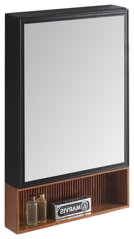 Dakota Medicine Cabinet, 21" Wide, Black, Teak Shelf