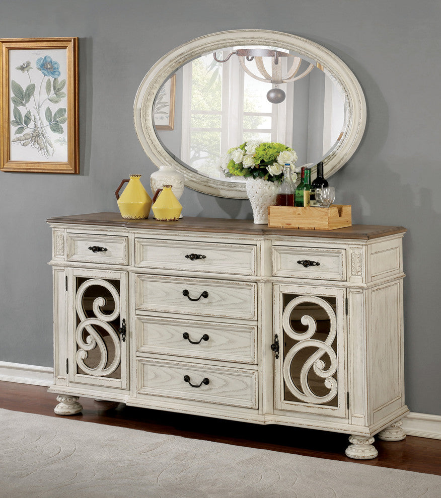 Rustic Natural Tone Dining Room Server, Antique White