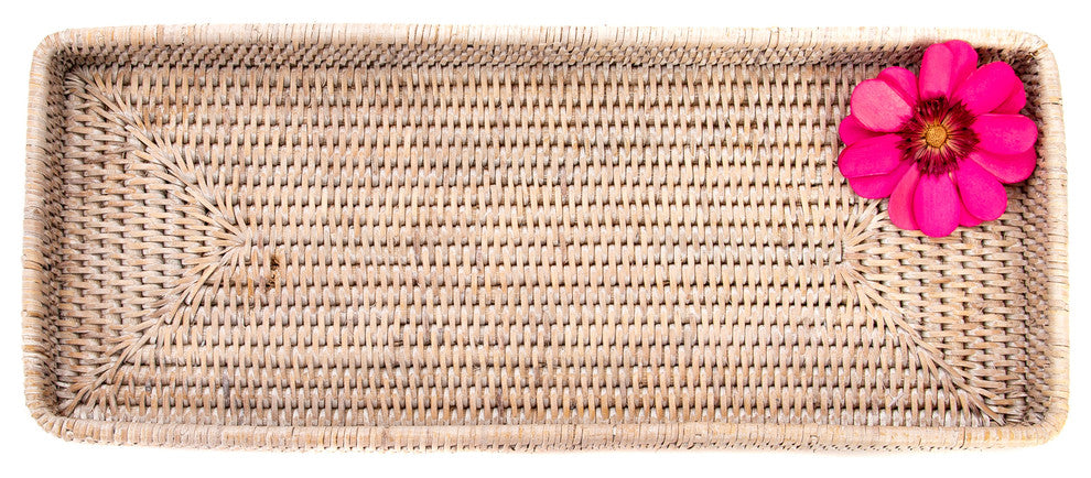 Artifacts Rattan™ Rectangular Vanity Tray, White Wash
