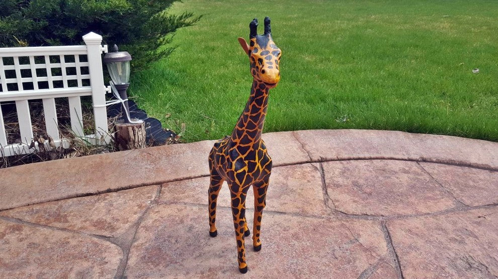Handmade Paper Mache Giraffe Figurine, 20"