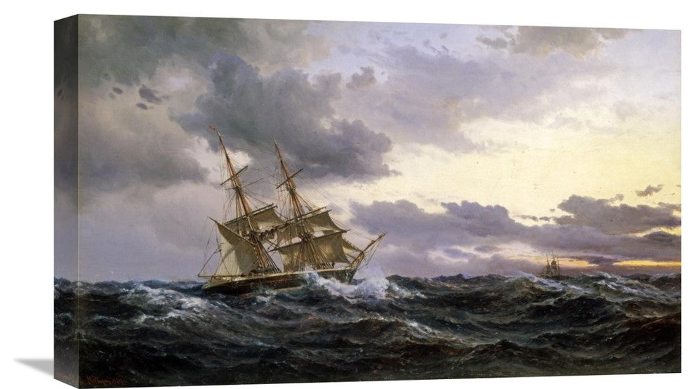 "Sailing Vessels In a Stormy Sea" Canvas Giclee by Wilhelm Melbye, 22"x13"