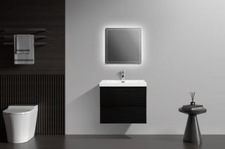 Aurora Wall Mount Vanity, White Acrylic Top, Matte Midnight Black, 30"