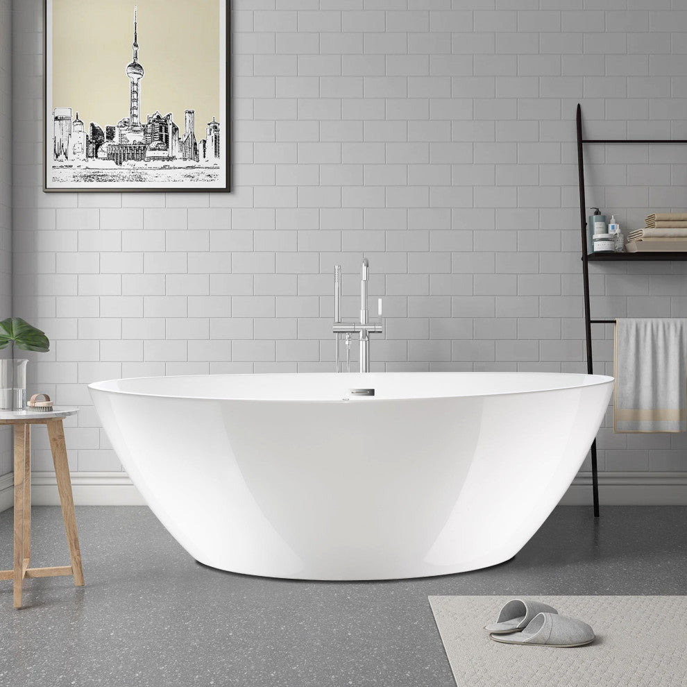 69" X 40" Acrylic Freestanding Soaking Bathtub With Air Bath System