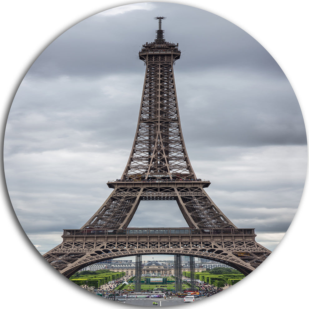 Grayscale Eiffel Tower, Cityscape Photography Round Wall Art, 36"