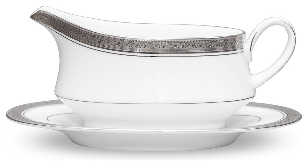 Noritake Crestwood Platinum Gravy Boat & Stand