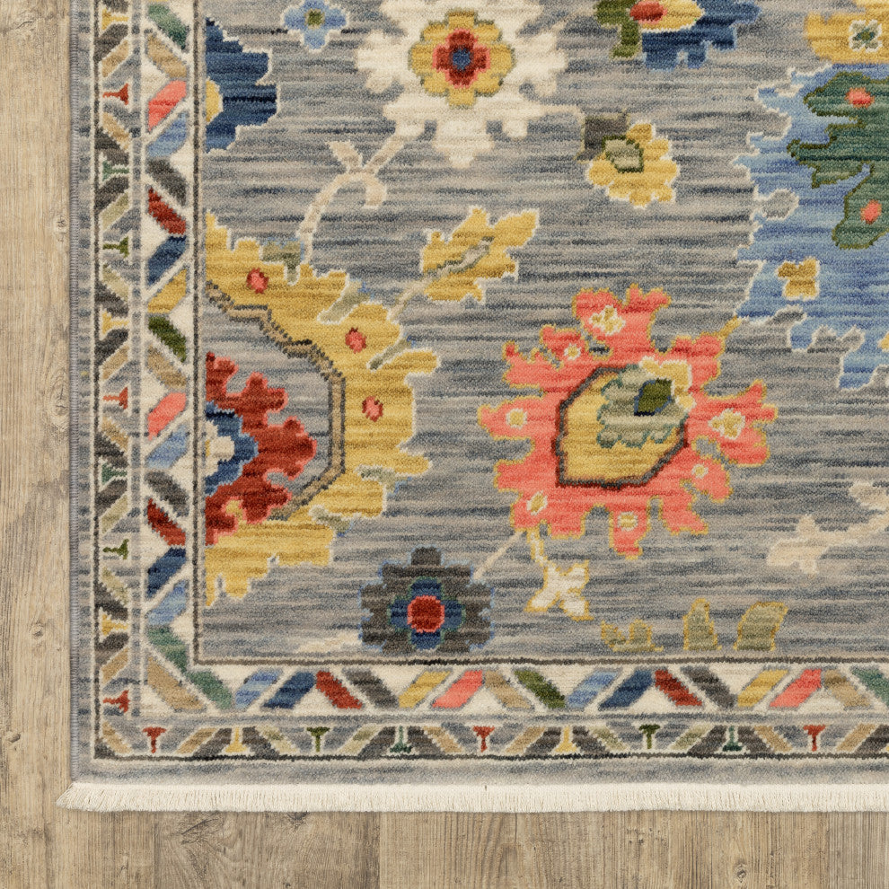 Leoness Vintage Traditional Gray/ Multi Area Rug, 6'7" x 9'6"