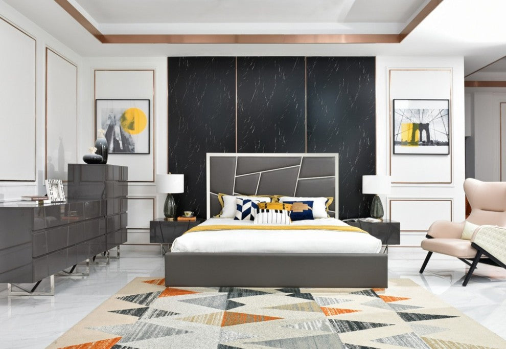 Modrest Chrysler Modern Gray Bonded Leather Bed, Queen