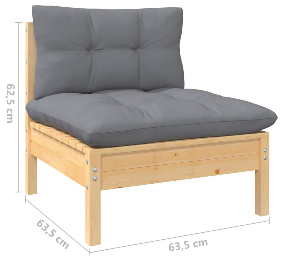 vidaXL Solid Pinewood Patio Lounge Set 9 Piece with Gray Cushions Garden Sofa